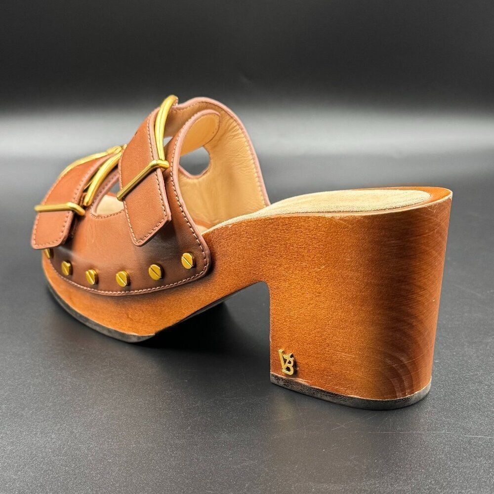 Veronica Beard Halifax Leather Studded Buckle Clogs
